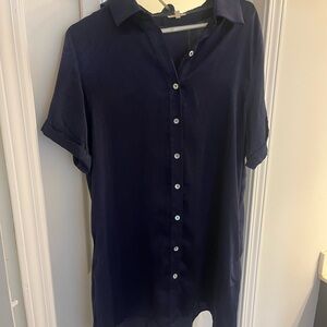 JODIFL Deep Blue Casual Button Vb Down Dress